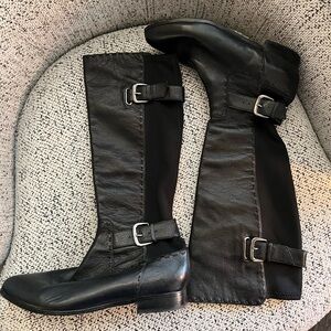 JOHNSTON & MURPHY Boots Black Knee High Tall Stretch Calf Pull On